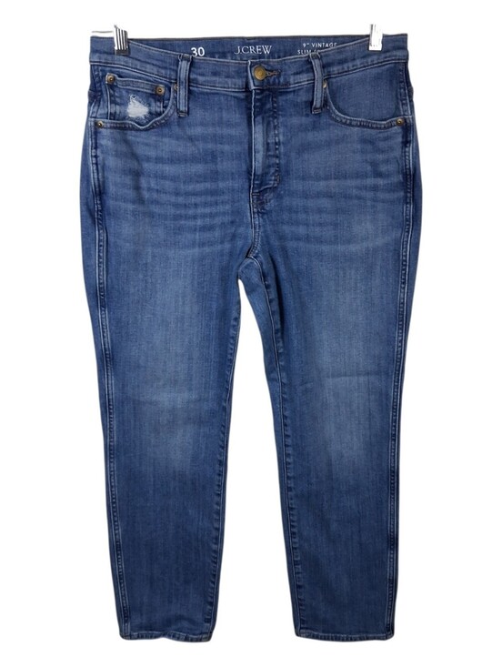 J. Crew Denim - J.Crew 9" Vintage Slim Straight Women 30 Bensen Wash Blue Denim Distressed Jean